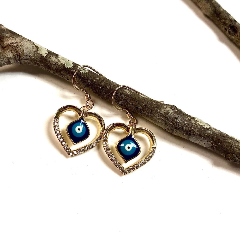 Evil Eye Earrings, Hamsa, Heart, Protection, Boho - Picture 4 of 11